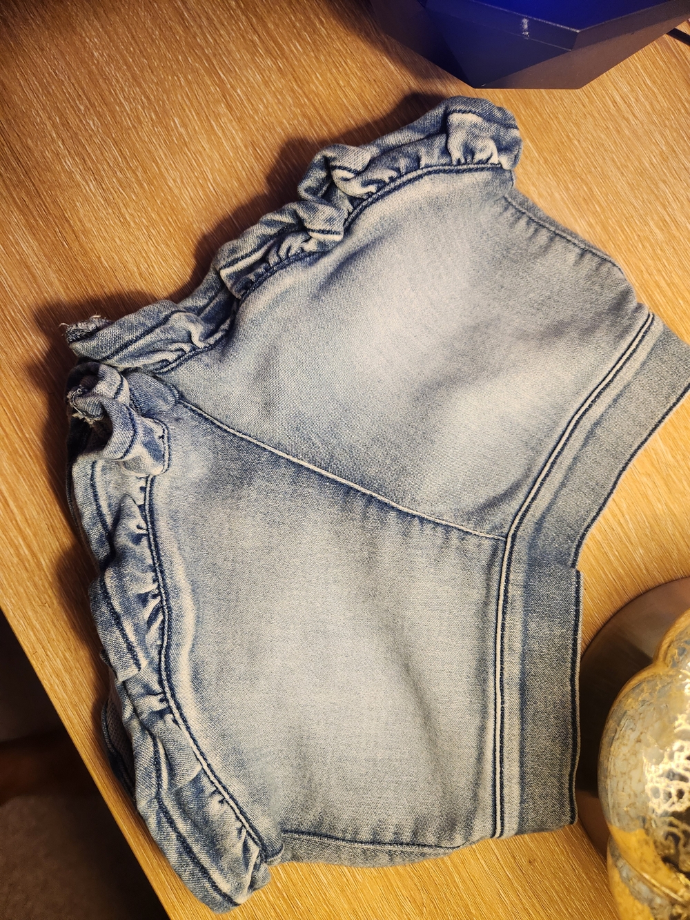 Light Blue Ruffle Trim-TODDLER Denim Shorts